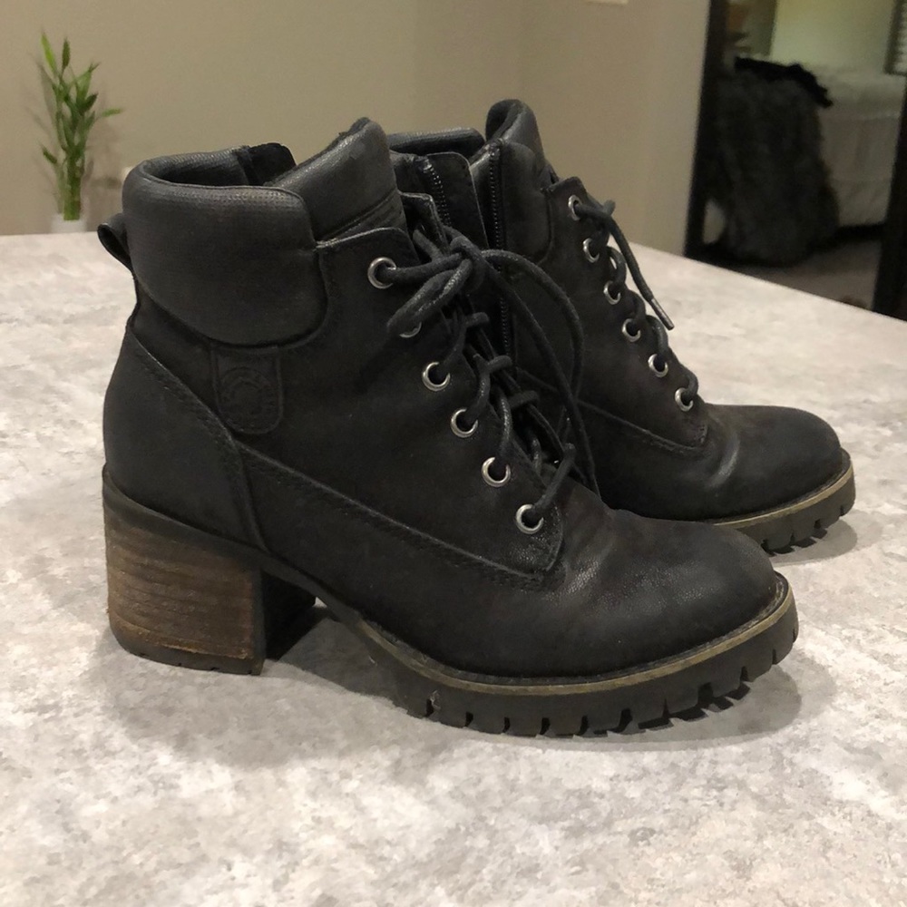Black block heel combat boot